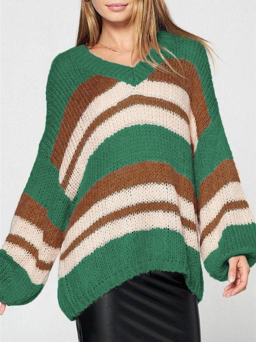 Women's V-neck Long Sleeve Sweater Top