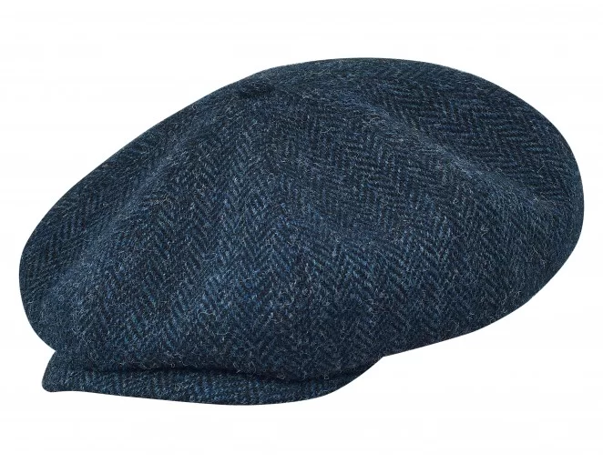 PEAKED CAPS - HARRIS TWEED Genuine Scottish Harris Tweed 8 Panels Man Cap Blue