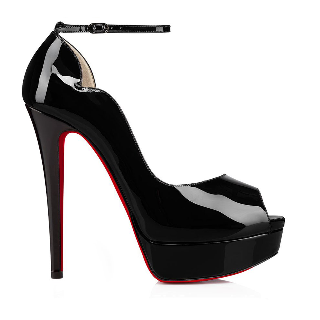 Black Pumps Red Bottom Ankle Strap Patent Women Summer Shoes-MERUMOTE