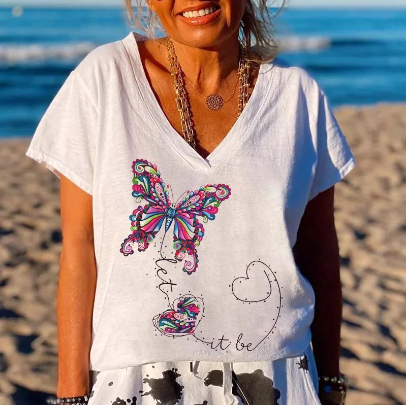 Butterfly Hippie Printed Women's T-shirt