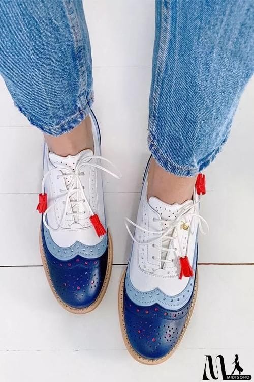 MidiSono - Color Block Laser Cut Lace-Up Sneaker