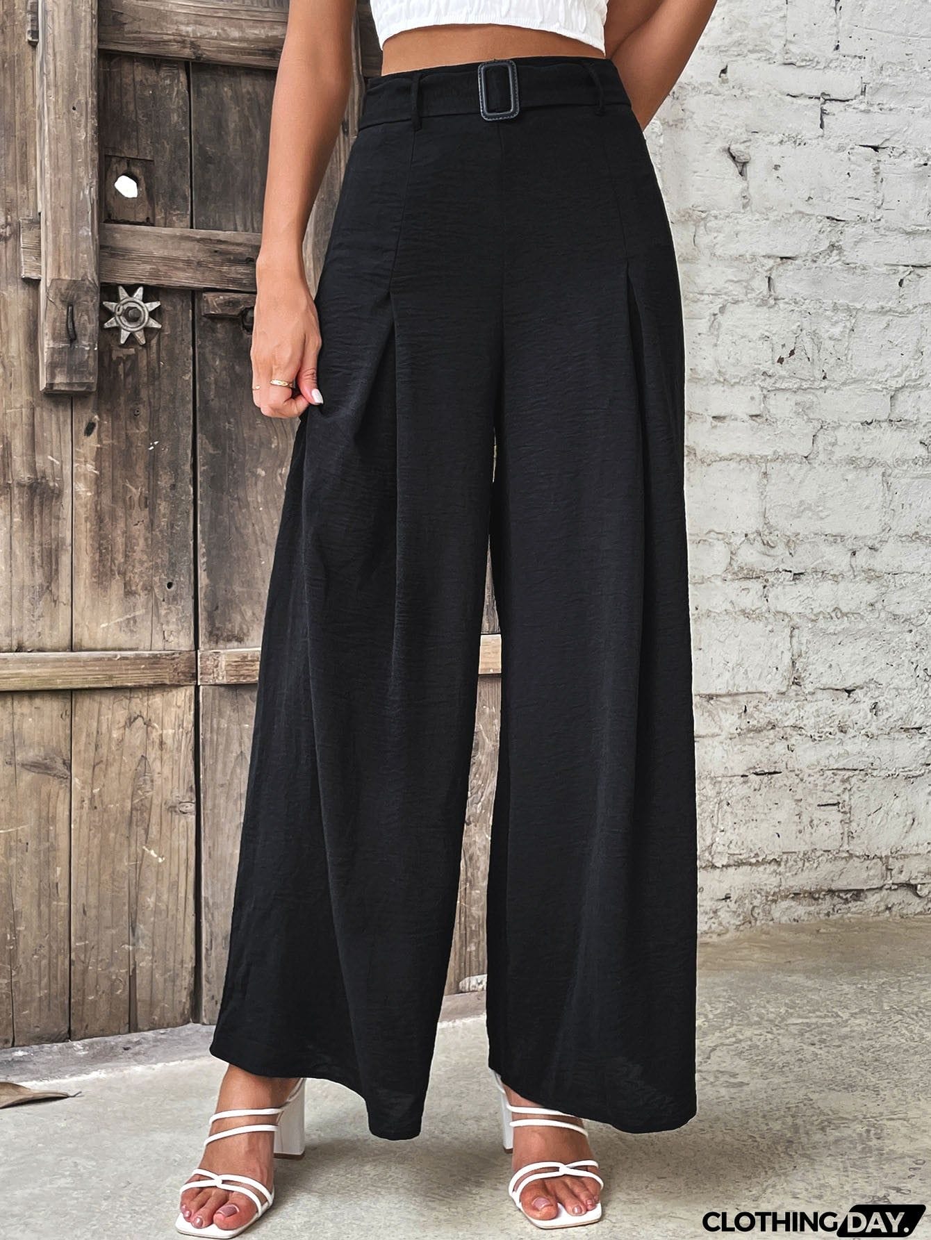 Ruched High Waist Wide Leg Pants