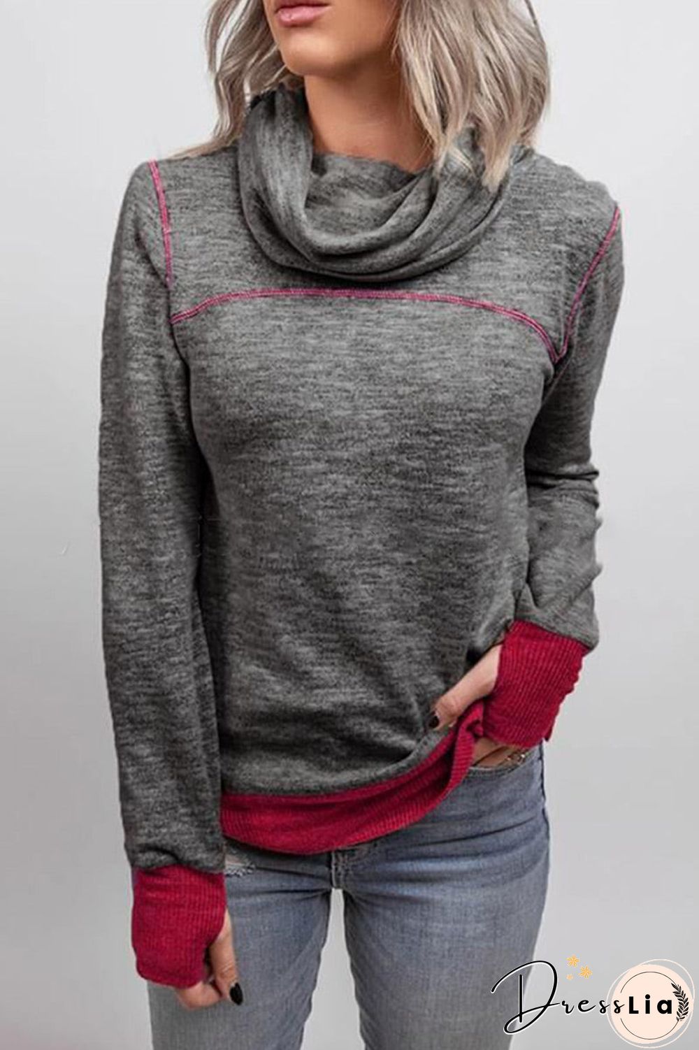 Fashion Casual Print Patchwork Turtleneck Tops(3 Colors)