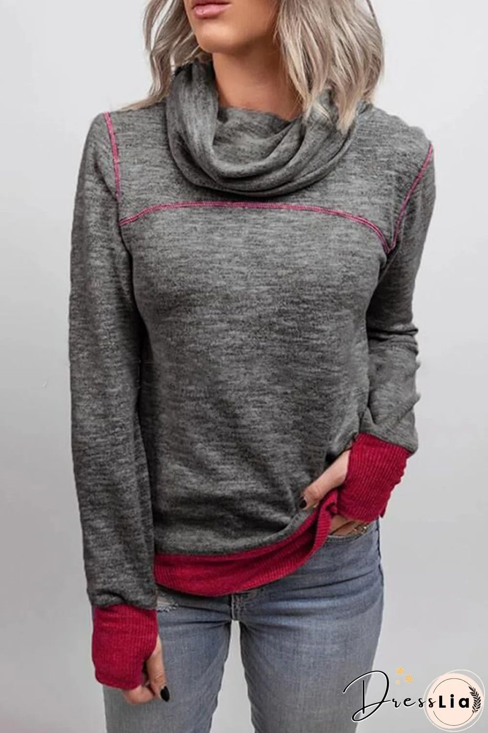 Fashion Casual Print Patchwork Turtleneck Tops(3 Colors)