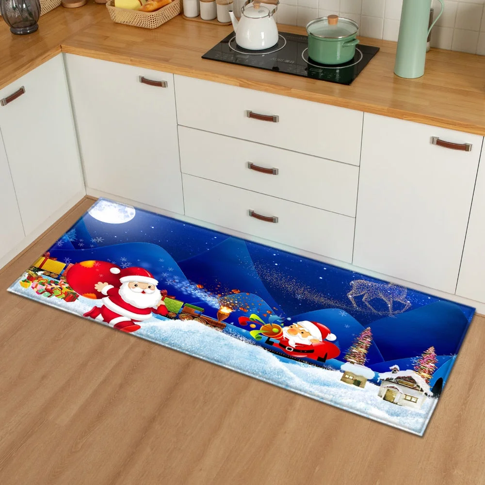Christmas Kitchen Mat Bedroom Entrance Doormat 3D Pattern Home Floor Decoration Living Room Carpet Bathroom Non-Slip Rug