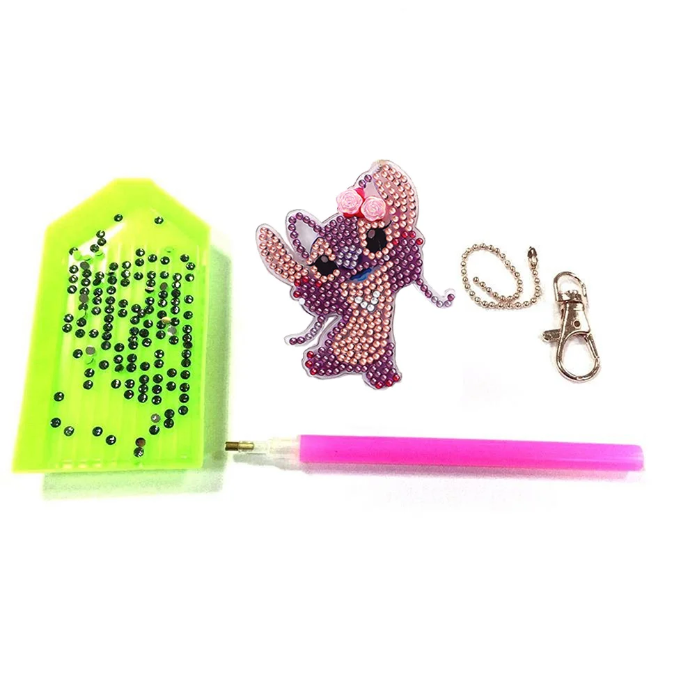 4pcs Mosaic Stitch Diamond Painting Keychain 5D DIY Rhinestone Keyring Kit(Double Sided)