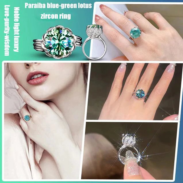 6 Carat Paraiba Blue-green Lotus Zircon Ring