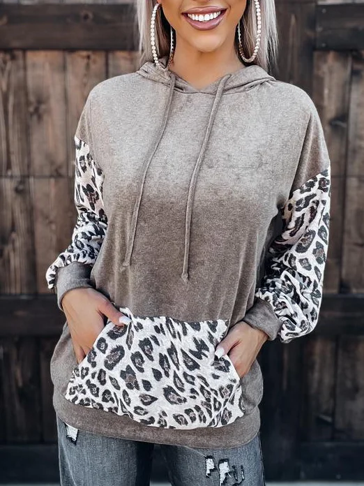 Leopard Contrast Pocket Hoodie