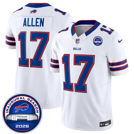 Men's Buffalo Bills #17 Josh Allen White 2026 Inaugural Season at Highmark Stadium Patch Vapor F.U.S.E. Limited Jersey