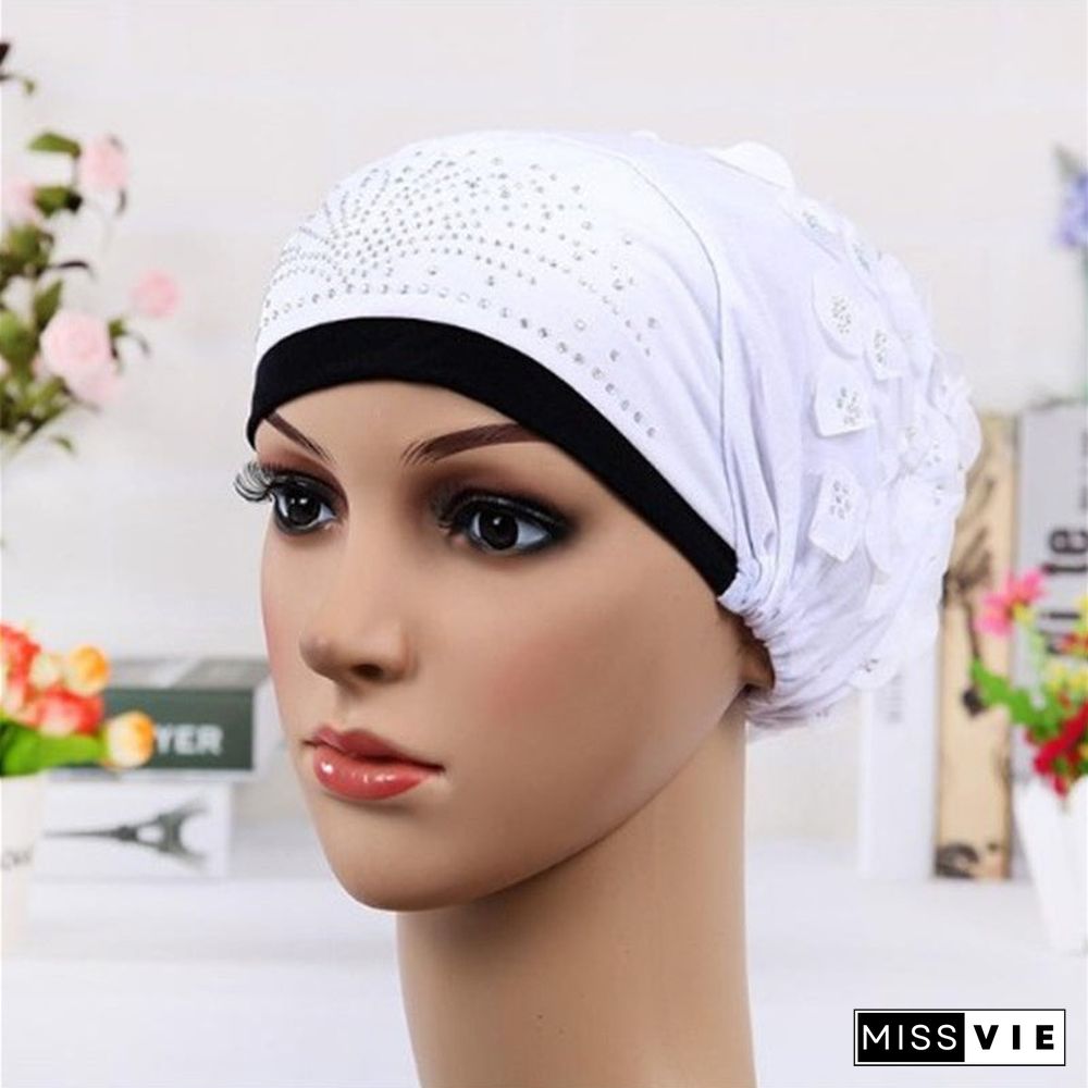 Women's Sequins Flowers Muslim Turban Hat Cap