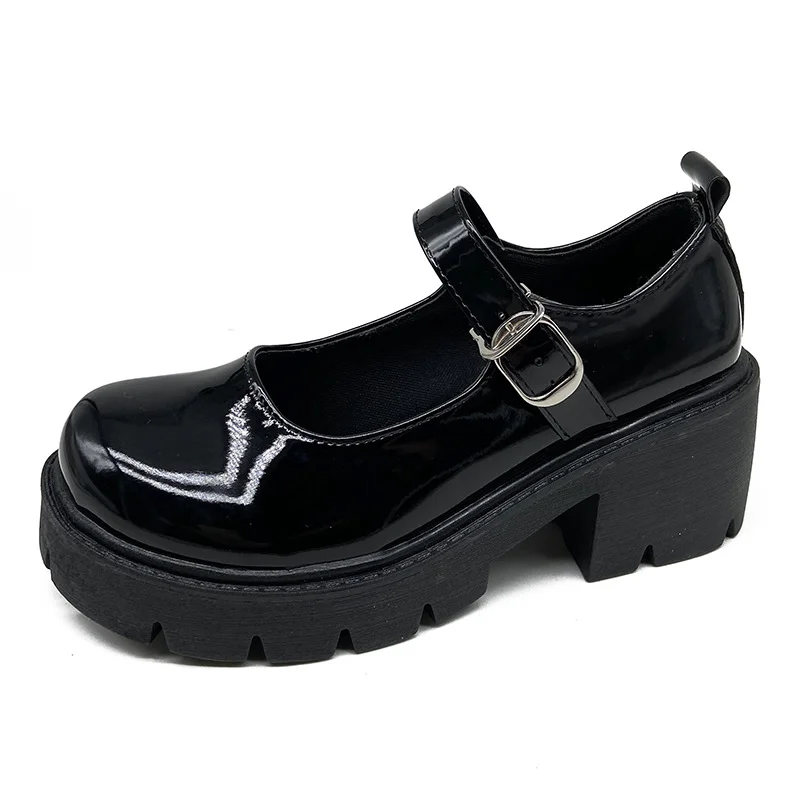 Yyvonne Red British Small Leather Shoes Women Thick-Soled Mary Treasure Shoes Buckle High Heel Single Shoes Lolita Students JK Uniform Shoes