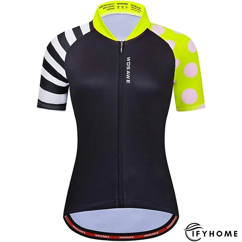 WOSAWE Women's Cycling Jersey Short Sleeve Bike Jersey Top with 3 Rear Pockets Mountain Bike MTB Road Bike Cycling Windproof Breathable Quick Dry Reflective Strips Black Green Red Patchwork Dot Sports | IFYHOME