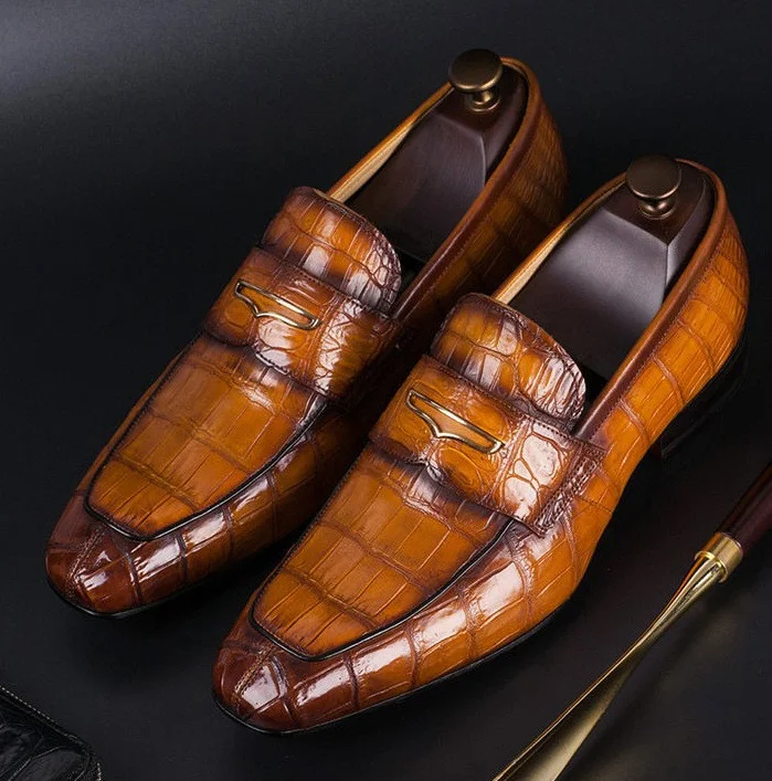 【PLUS SIZE】Men's Genuine Leather Exotic Slip-On Loafers Shoes