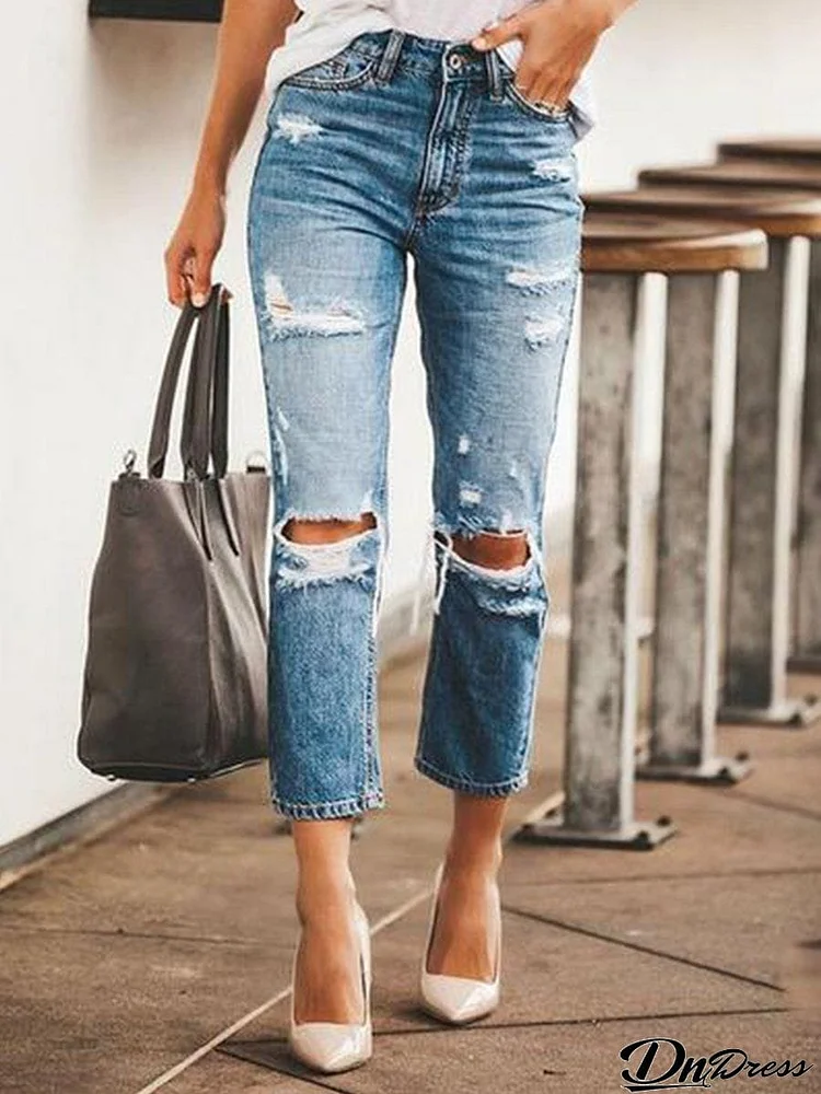 Casual Distressed Ripped Straight Jeans