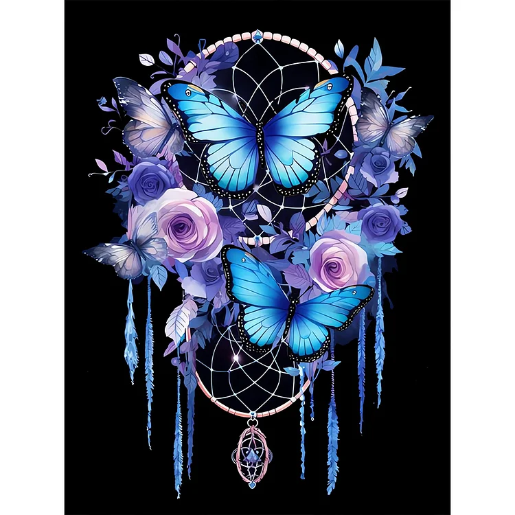 Blue Purple Butterfly Dream Catcher 30*40CM (Canvas) Full Round Drill Diamond Painting gbfke