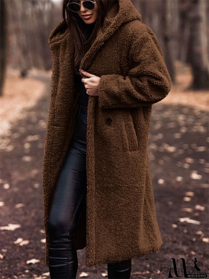 MidiSono - Women's Warm Hooded Maxi Plush Coat for Winter