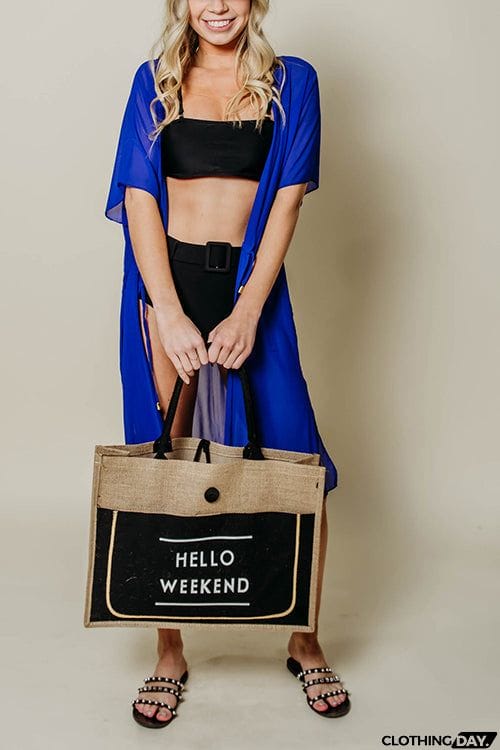 HELLO WEEKEND Jute Tote Bag