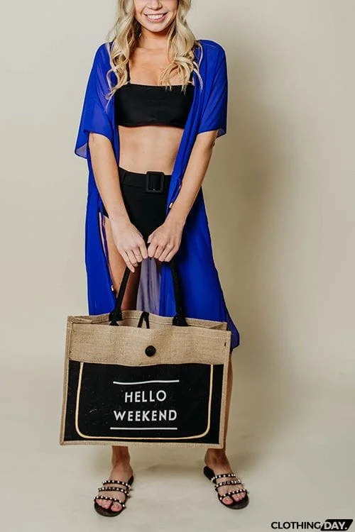 HELLO WEEKEND Jute Tote Bag