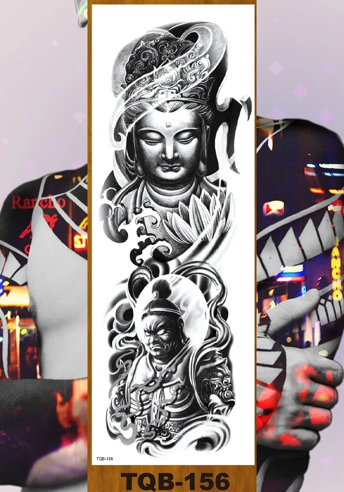 Full Flower Arm Temporary Tattoos Stickers Man Woman Girls Leg Fake Tatoo Lotus Buddhism Pray Cross Wing Drop Shipping DIY