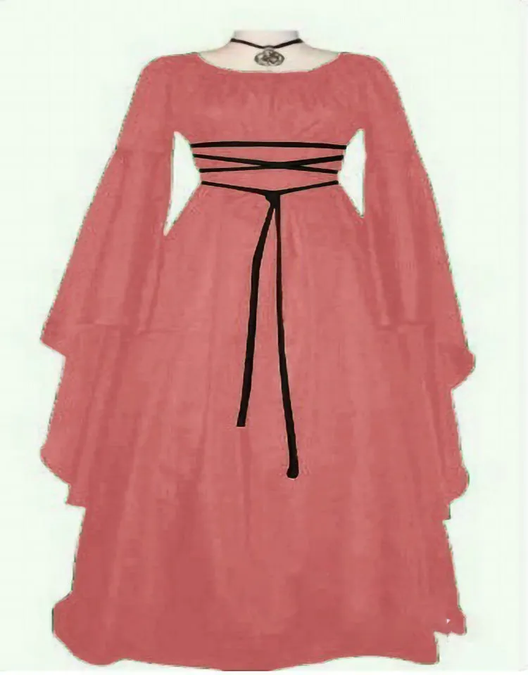 Brownm Sleeve Satin Round Neck Irregular Belt Women's Dress Halloween Costume