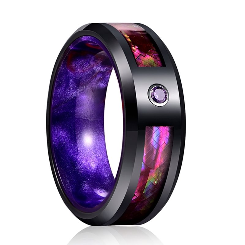 8mm Purple CZ Inlay Tungsten Carbide Rings Men's Wedding Bands