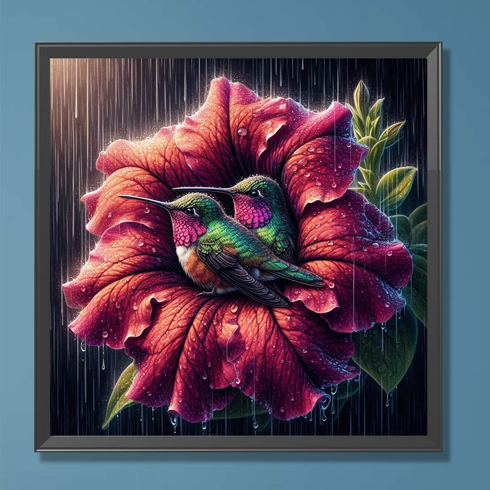 Diamond Painting - Full Round Drill - Flower Hummingbird(Canvas|30*30cm)