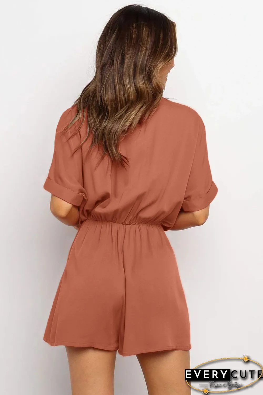Rust V Neck Tunic Romper with Pockets