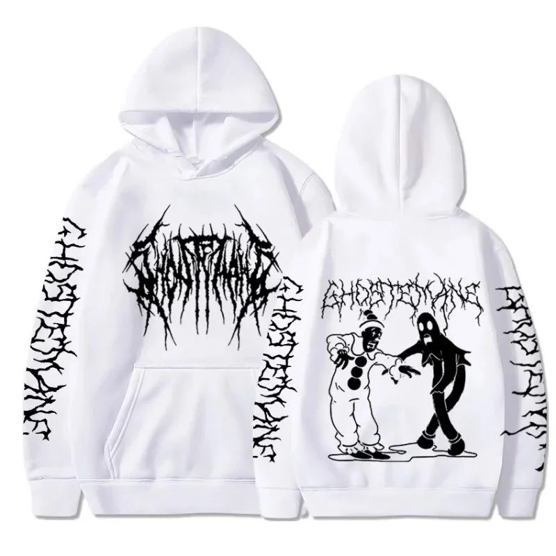 Sdrawing New Streetwear Hoodies Ghost Mane Double-sided Printed Hoodie Sweatshirt Men Fashion Hip-hop Metal Rock Hoodie Sweatshirt