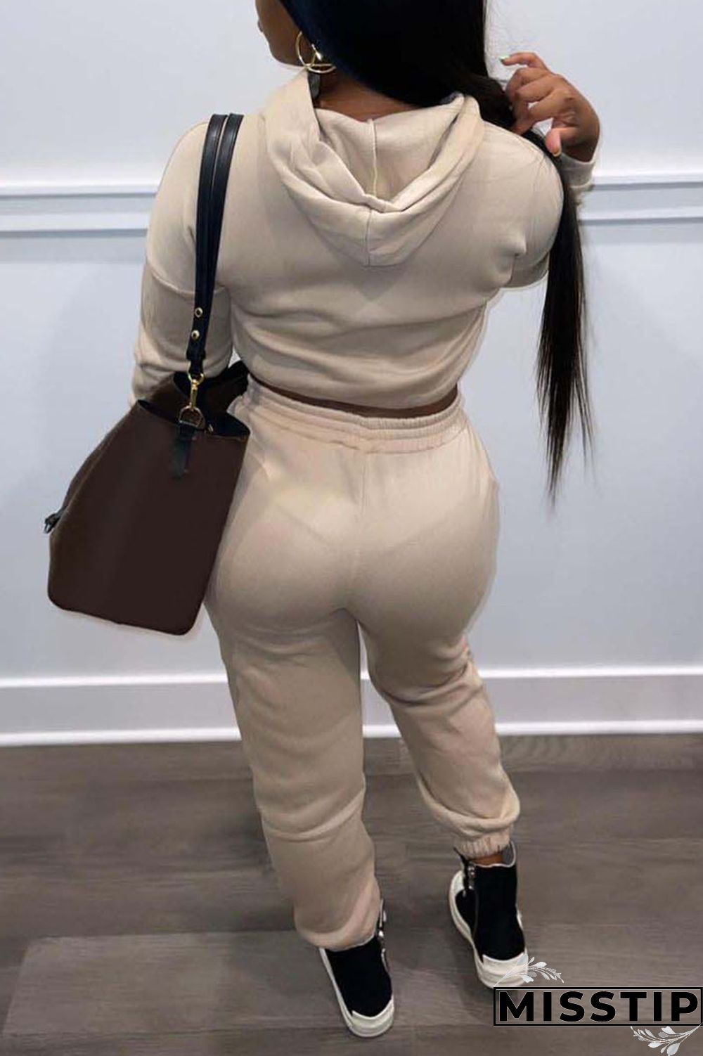 Apricot Casual Solid Patchwork Hooded Collar Long Sleeve Two Pieces