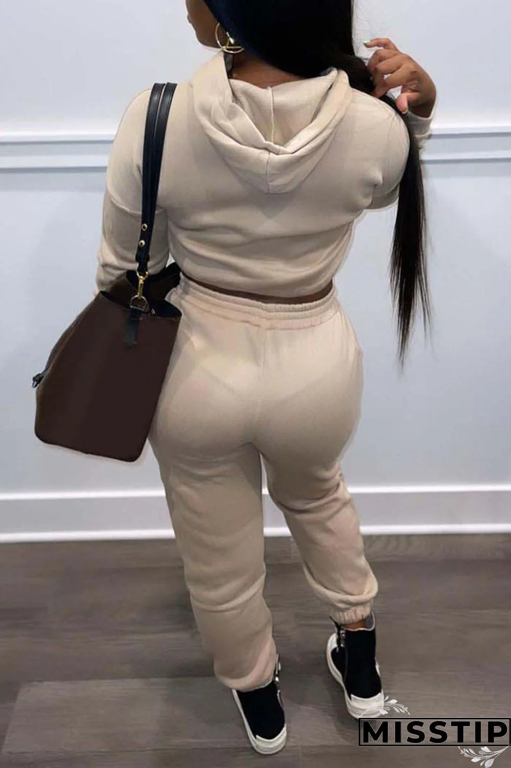 Apricot Casual Solid Patchwork Hooded Collar Long Sleeve Two Pieces