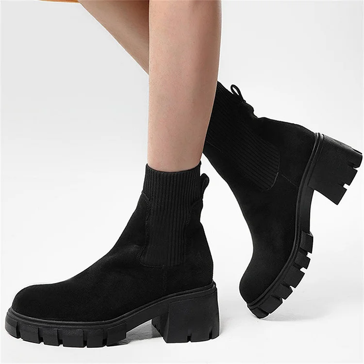 Winter Daily Women Chunky Heels Suede Chelsea Martin Boots shopify Stunahome.com