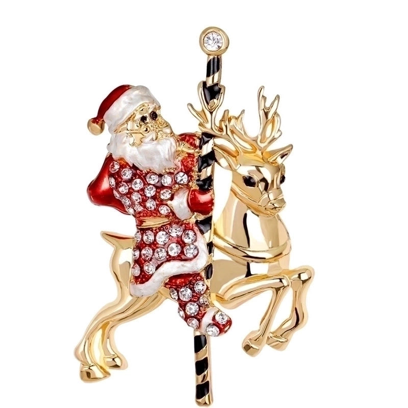 Fashion Pin Santa Claus Star Elk Alloy Plating Rhinestones Women’S Brooches