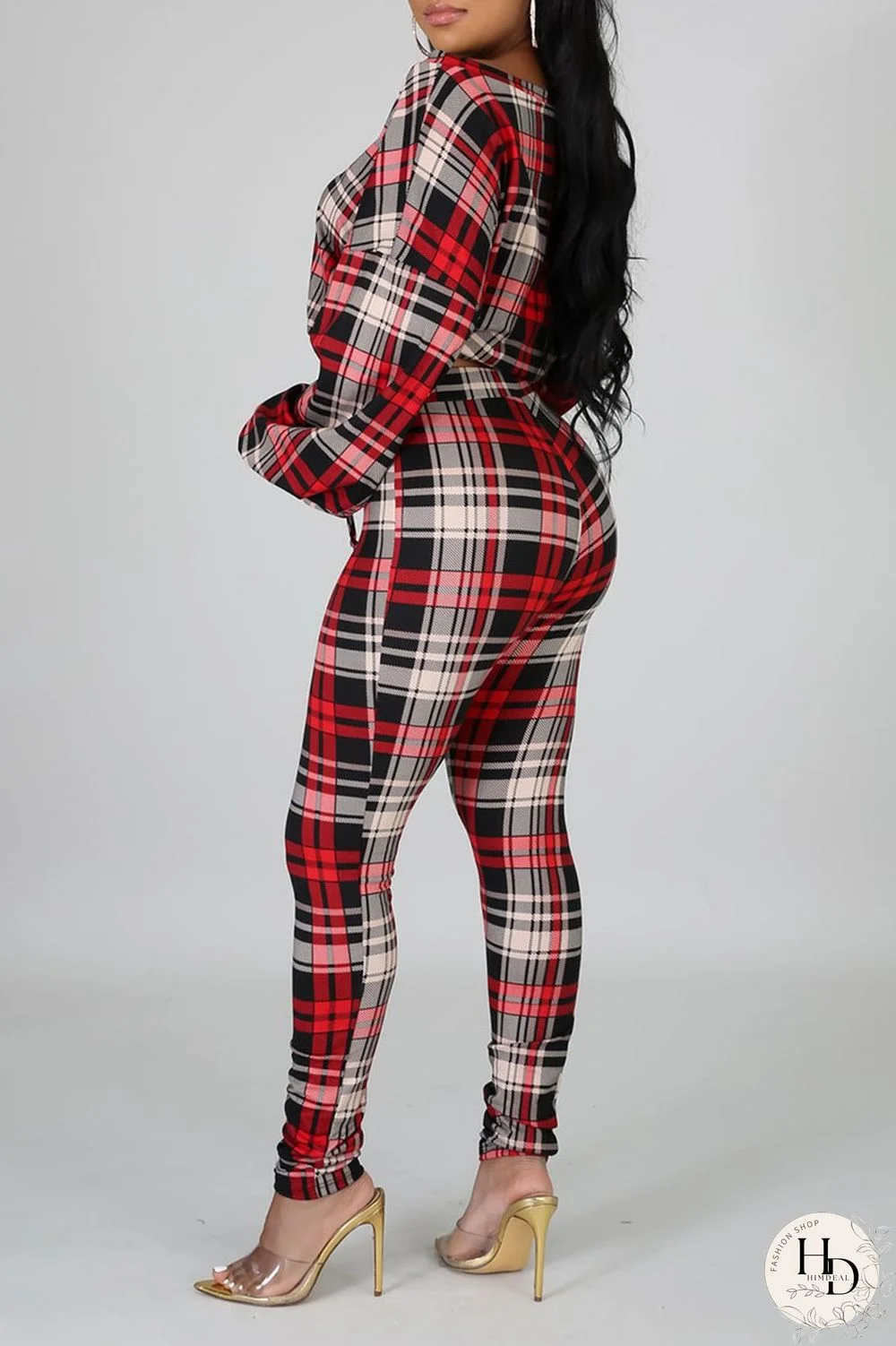 Rose Red Casual Print Split Joint Draw String O Neck Long Sleeve Two Pieces