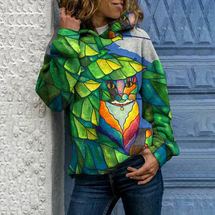 Vefave Vefave Abstract Cat Print Hoodie
