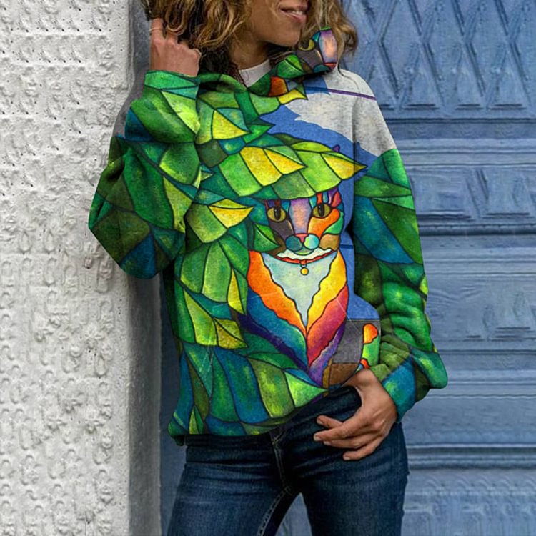 Abstract Cat Print Hoodie