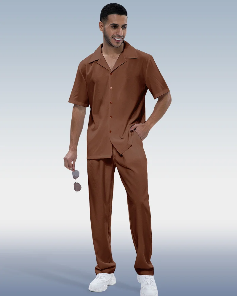 Suitmens Men's Solid Short Sleeve Walking Suit 3 Colors