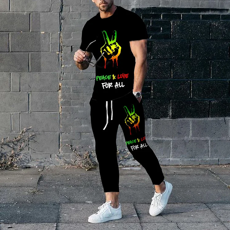 BrosWear Men's Peace & Love For All Causal T-Shirt And Pants Co-Ord