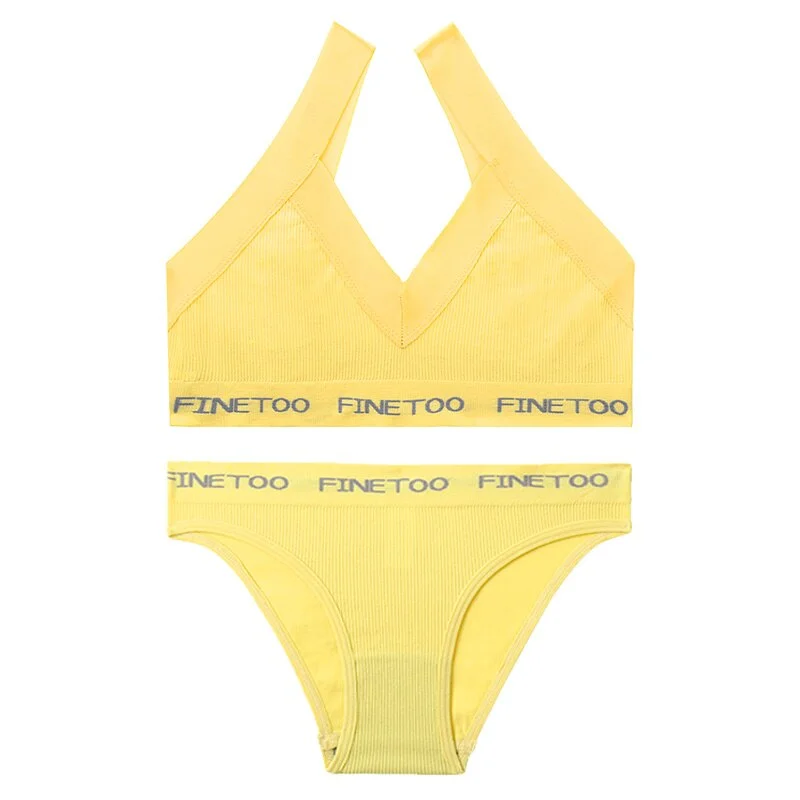 FINETOO Women Bra Set Seamless Bralette Crop Top + Pantys Brassiere Suit Fitness Underwear Lingerie Female Push Up Sexy Tank Top