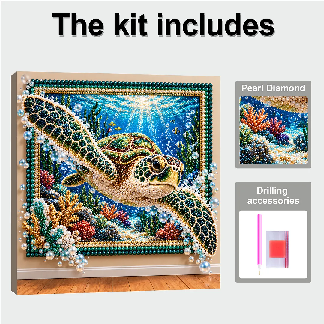 Framed Pearl Painting Kit Turtle Underwater Art 11.81x11.81in