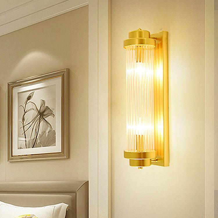 Cylinder Bedroom Wall Light Sconce Vintage Clear Glass 2 Heads Gold LED Wall Lighting Fixture