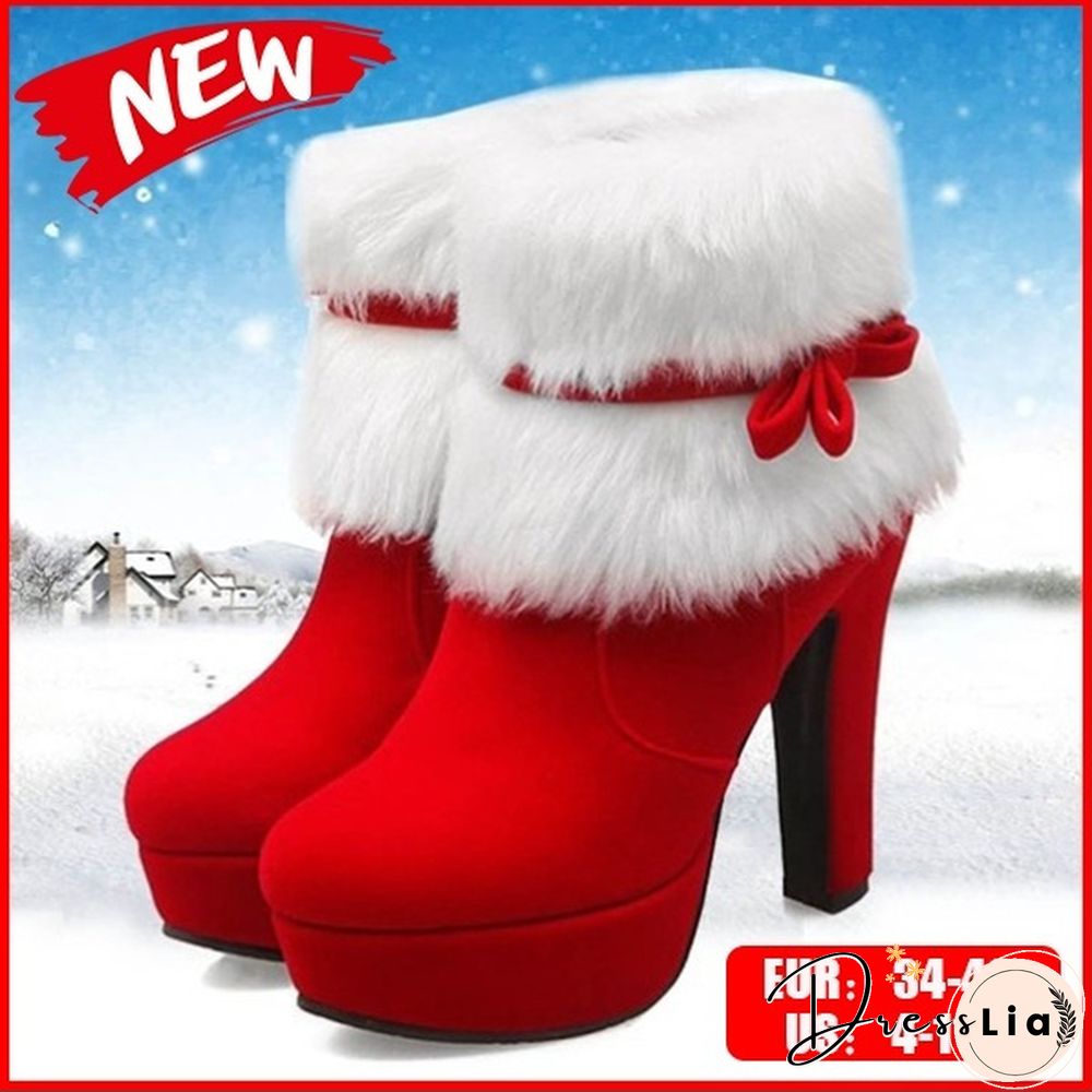 Brand New Women Winter Boots High-heeled Ankle Boots Suede Fur Booties For Casual/Party/Christmas Dress Black Red Colors