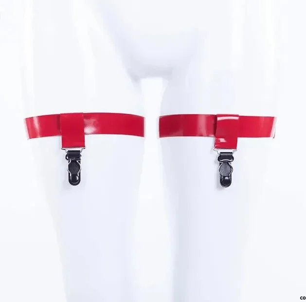 Women Latex Suspenders Red Latex Thigh Garters: Adjustable with Garter Clips