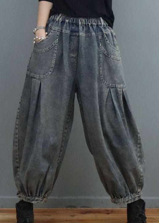 Plus Size Blue elastic waist Pockets denim Pants Spring CK3015- Fabulory