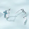 925 Sterling Silver Cross Pattern Turquoise Inlaid Hoop Earrings 