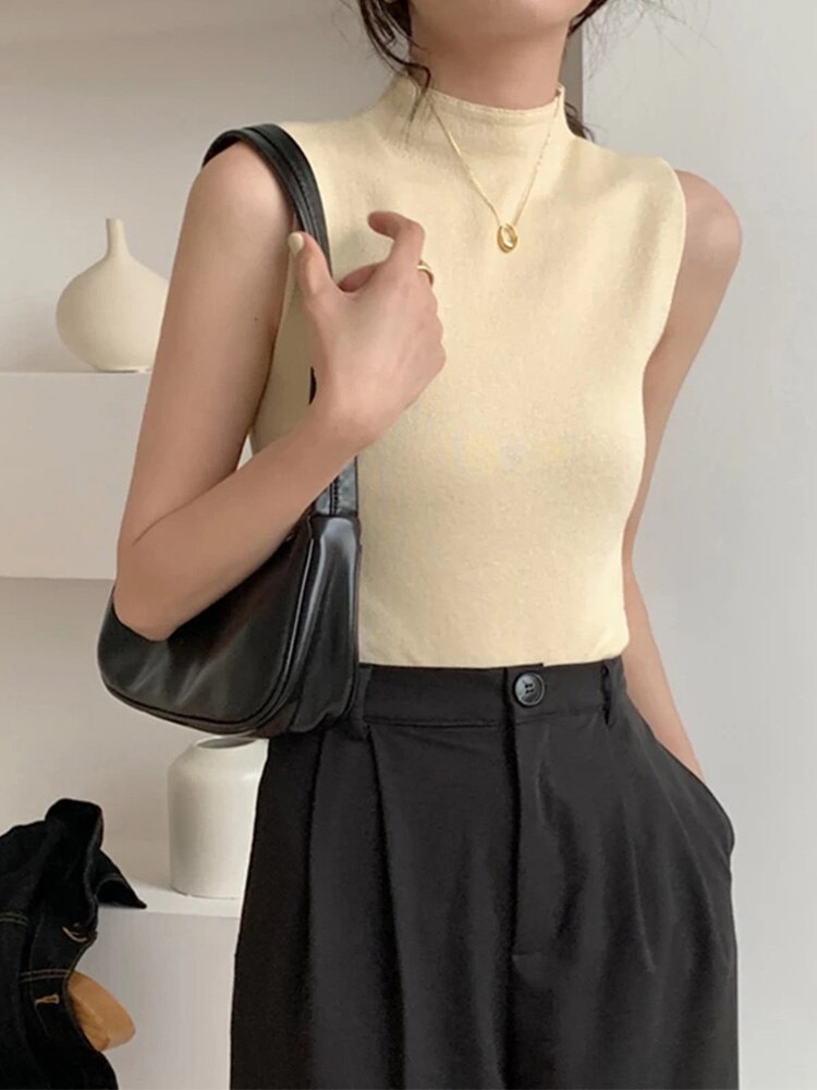 Riyadapak first day of schoolSexy Knitted Top Summer Turtleneck Tank top Women camisole Blouse Sleeveless Slim Top Female sleveless t-shirt Vest Casual Camis
