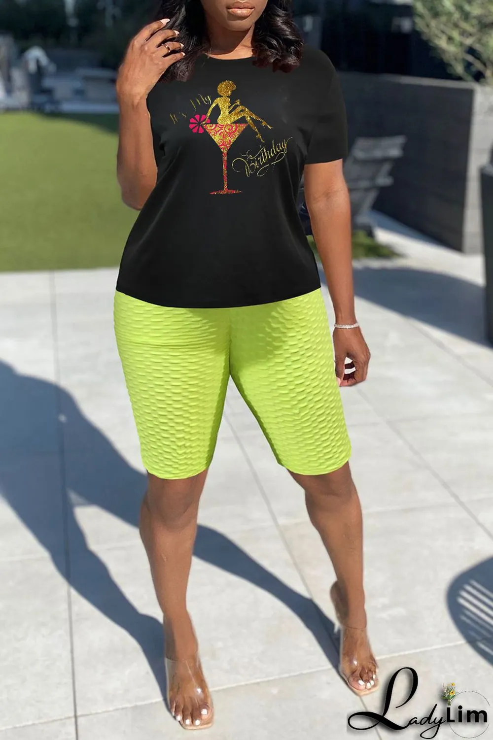 Black Casual Street Print Patchwork Letter O Neck T-Shirts