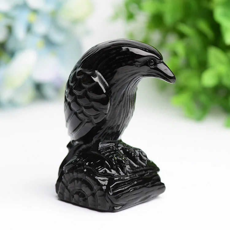 3.3" Black Obsidian Raven Bird Crystal Carving Free Form
