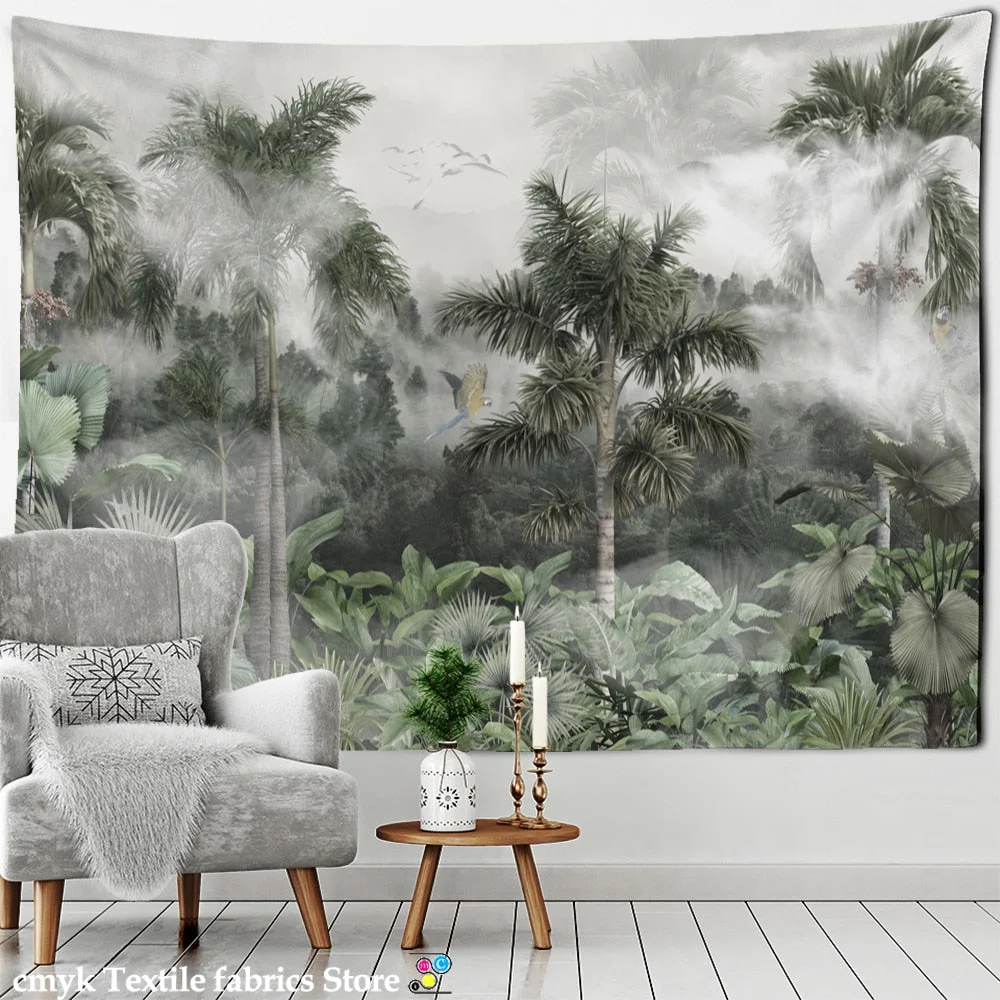 Tropical Botanical Garden Tapestry Wall Hanging Bohemian Style Natural Scenery Palm Tree Wall Art Aesthetic Decor