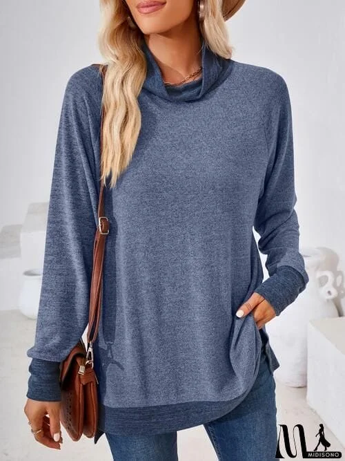 Contrast Mock Neck Long Sleeve T-Shirt