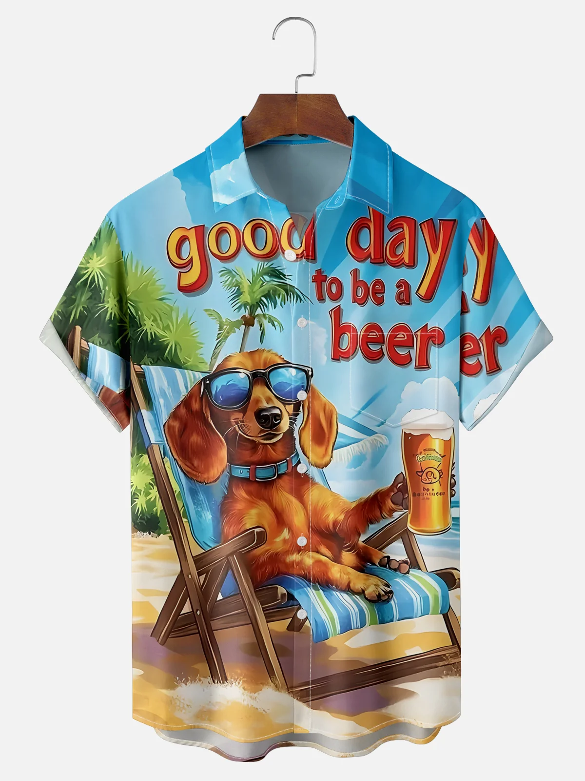 Moisture Wicking Beer Holiday Dog Chest Pocket Hawaiian Shirt PLUSCLOTHESMAN